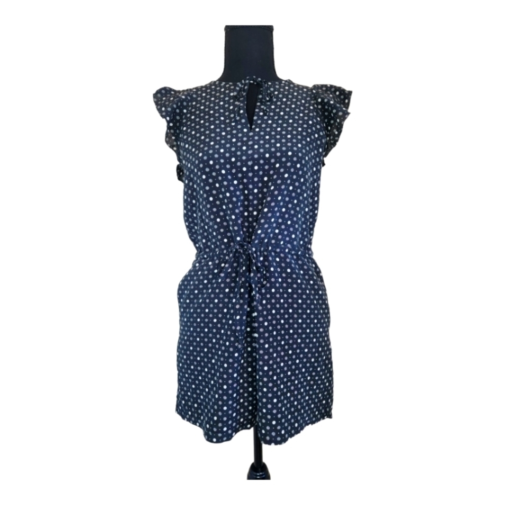 MADEWELL 100% silk polkadot romper open back black and cream size XS